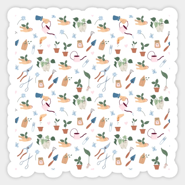 Pattern with Gardening elements Sticker by DanielK